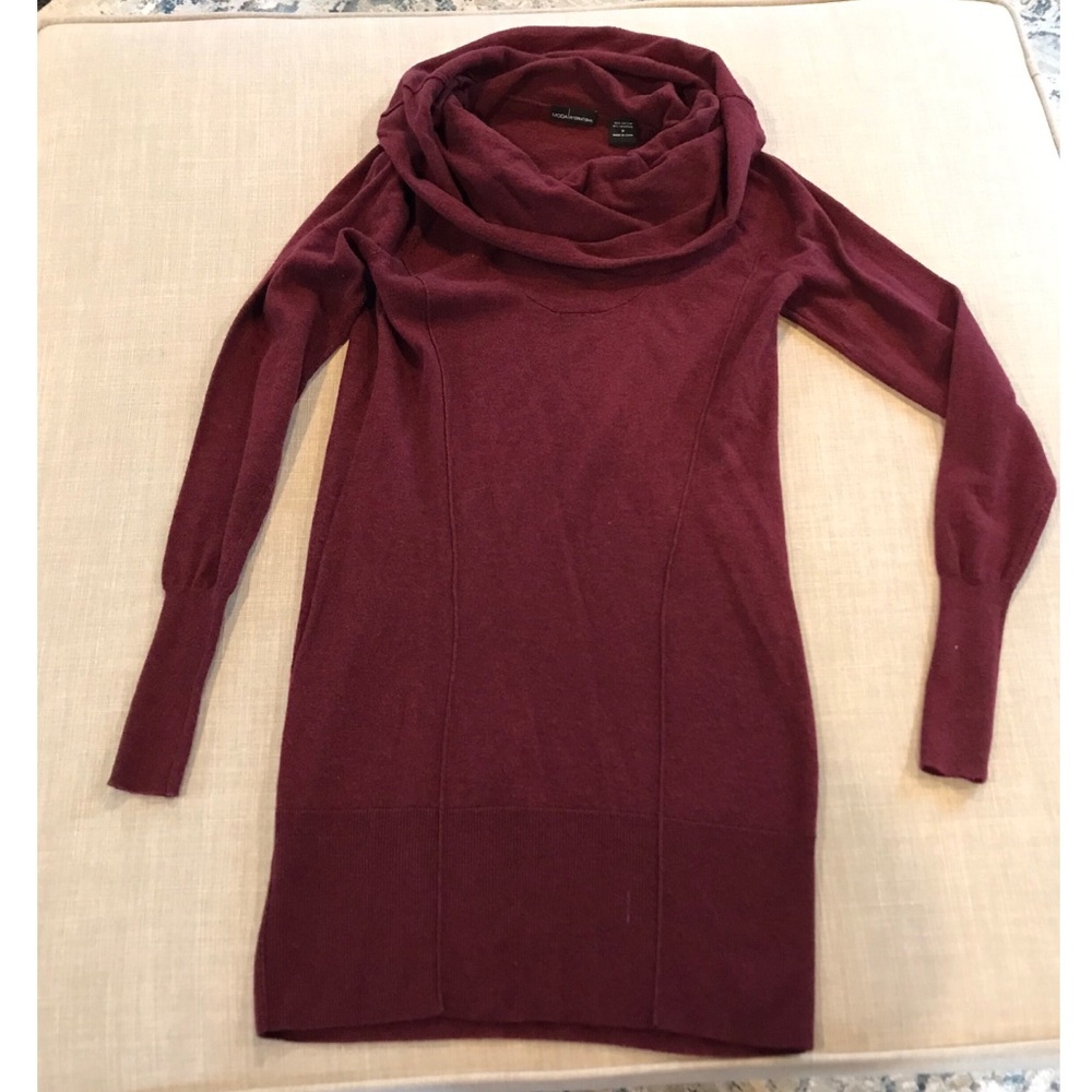 ☀️LAST CHANCE! Maroon Cashmere Sweater Dress LongSleeve Cowl Neck☀️